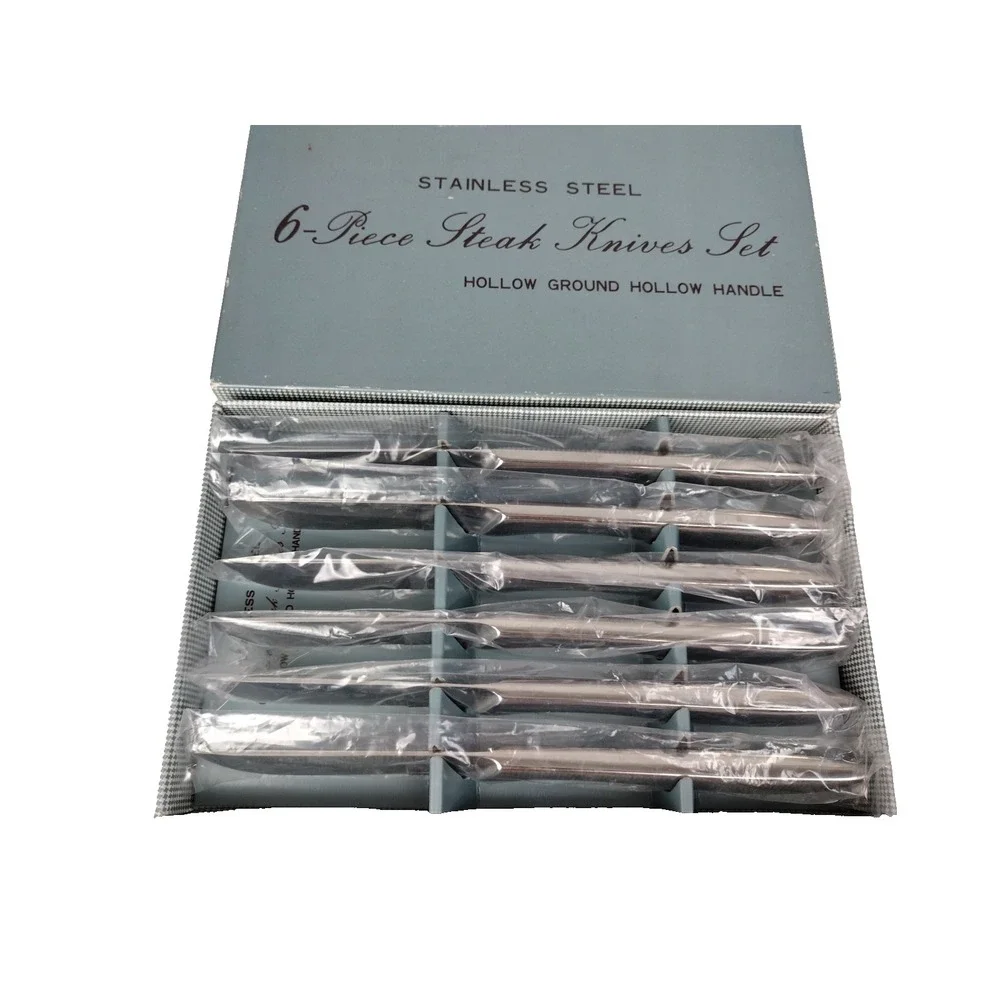 NEW SET OF 6 Japan Stainless Steel Steak Knives Hollow Ground Hollow Handle MCM